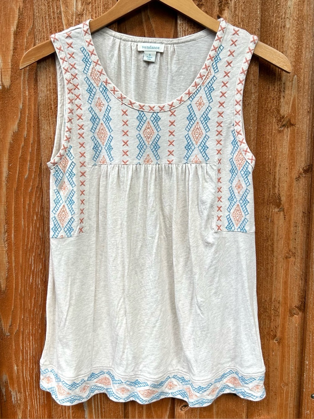Sundance White Embroidered Boho Sleeveless Top Western Tribal Cottagecore Size S